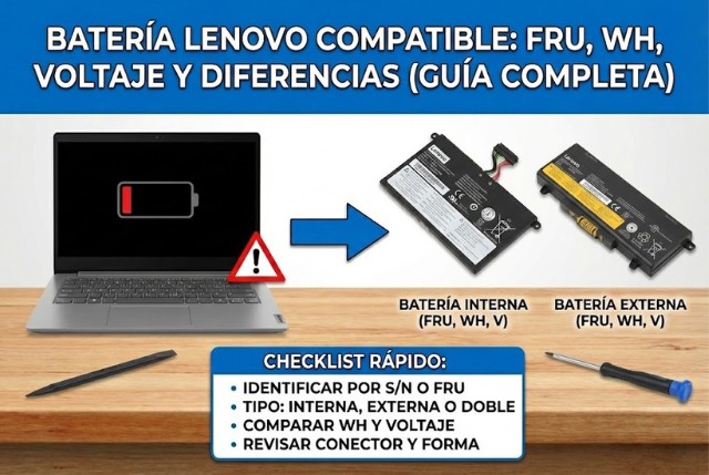 Batería Lenovo compatible: FRU, Wh, voltaje y diferencias entre interna/externa (guía completa)