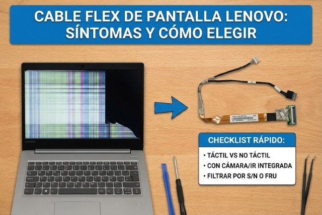 Cable flex de pantalla Lenovo: síntomas y cómo elegir el cable compatible (LCD/eDP cable)