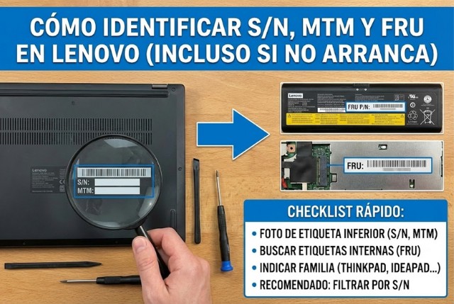 Cómo identificar S/N, MTM y FRU en Lenovo (incluso si el equipo no arranca)