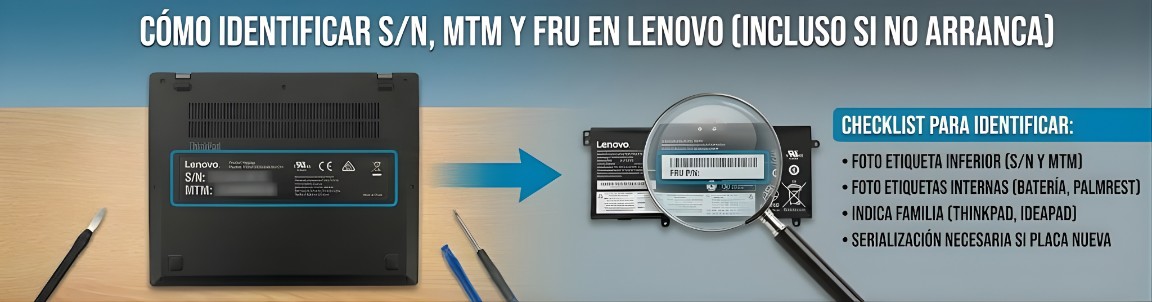 Cómo identificar S/N, MTM y FRU en Lenovo (incluso si el equipo no arranca)