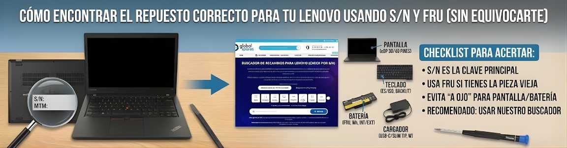 Cómo encontrar el repuesto correcto para tu Lenovo usando S/N y FRU (sin equivocarte)