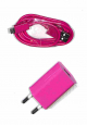 Cargador pared rosa + cable datos usb Samsung LG Nokia Motorola - OEM0058